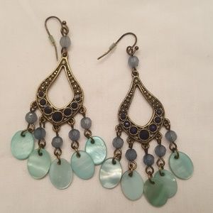 Blue & gold chandelier earrings